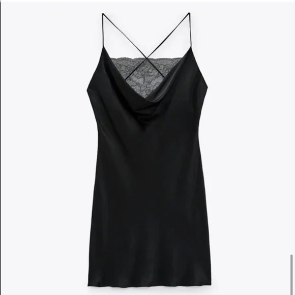 Zara Satin Mini Slip Dress with Lace - Picture 6 of 8